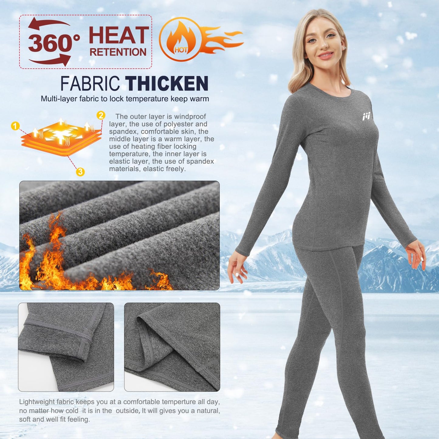 MEETWEE Thermal Underwear for Women, Winter Warm Base Layer Top & Bottom Set Ski Cold Weather Gear with Fleece Lined