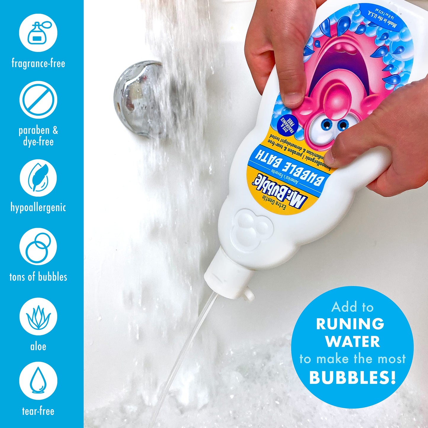 Mr. Bubble Extra Gentle Bubble Bath - Hypoallergenic, Tear Free Bubble Bath Solution Perfect for Sensitive Skin (Pack of 2 Bottles, 16 fl oz Each)