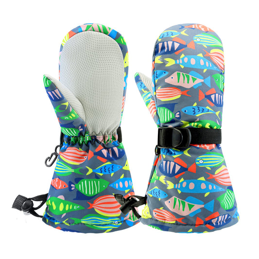 BAVST Winter Kids Waterproof Gloves for Boys Girls Snow Ski Toddler Baby Mittens Outdoor for Infant Teens 1-5T (Colorful fish, L(4-5T))