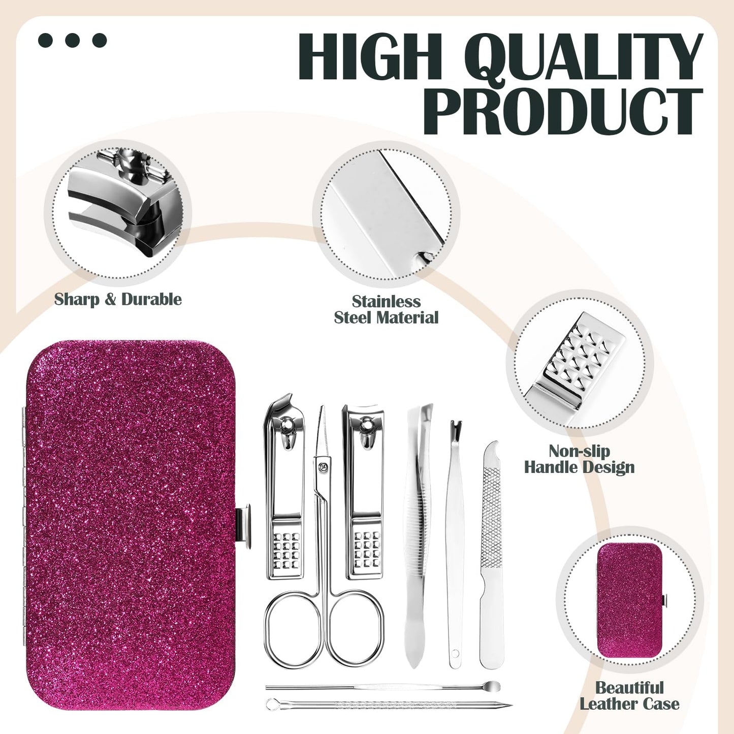 Leriton 60 Pack Manicure Set Bulk Gifts Stainless Steel Nail Clipper Set with Case 8 in 1 Personal Pedicure Kit for Women Men, Gifts for Graduation Nurse Day Mother's Day(Mix Color,Glitter)