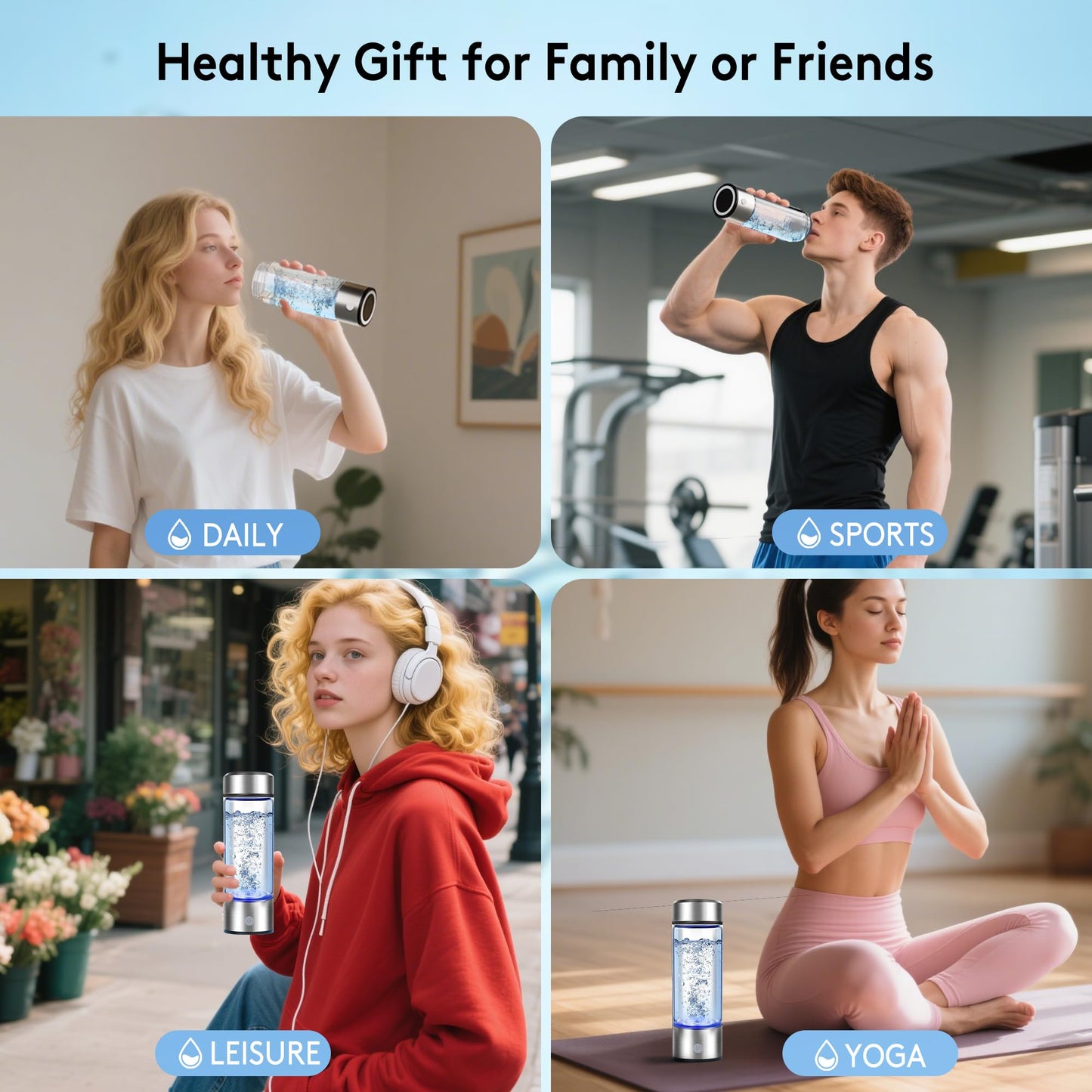 2025 New Hydrogen Water Bottle, 2200PPB in 3Min, SPE PEM Tech, Portable 16OZ, Rechargeable Hydrogen Water Bottle for Travel, Home, Office ā Gift for Family & Friends (Light Gray)