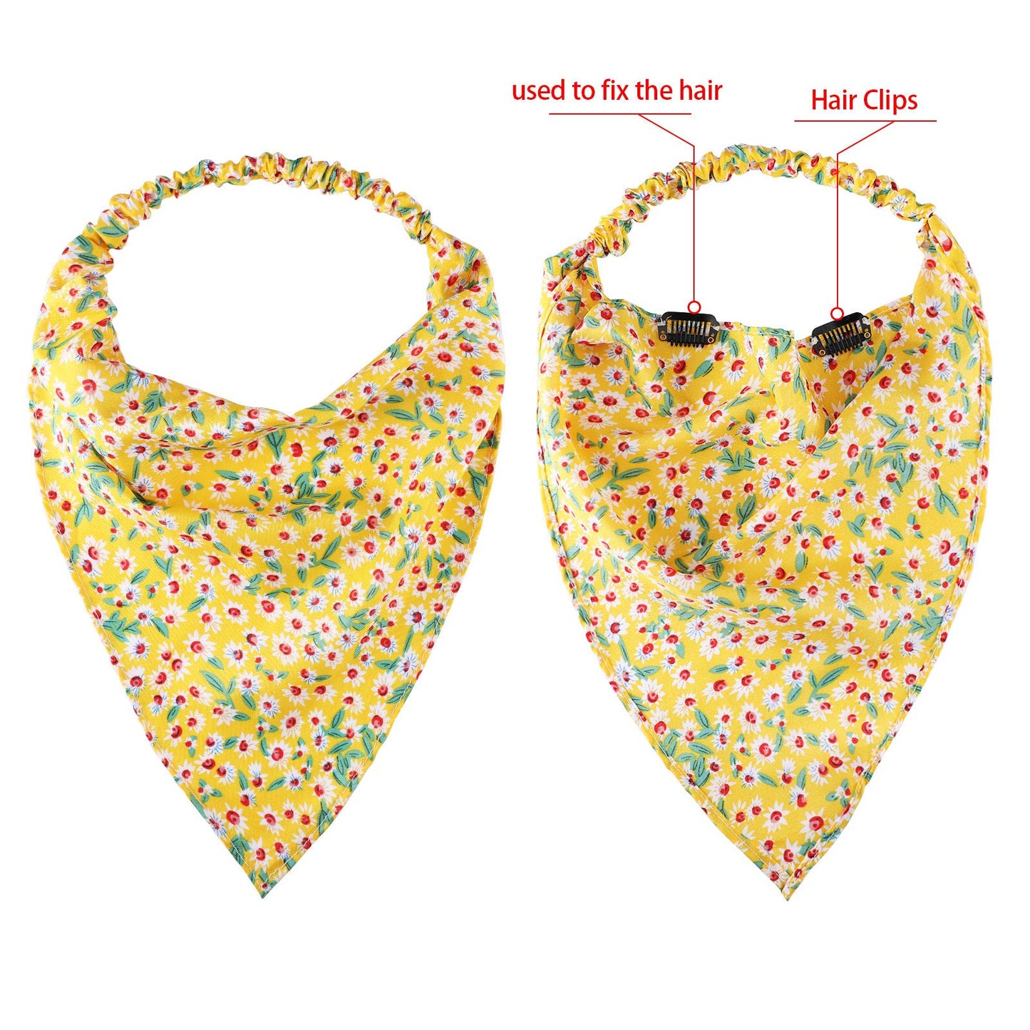 Syhood 6 Pcs Floral Elastic Hair Bandanas Boho Scarf Headband Chiffon Head Kerchief Turban with Hair Clips for Women(Pretty Floral Patterns)