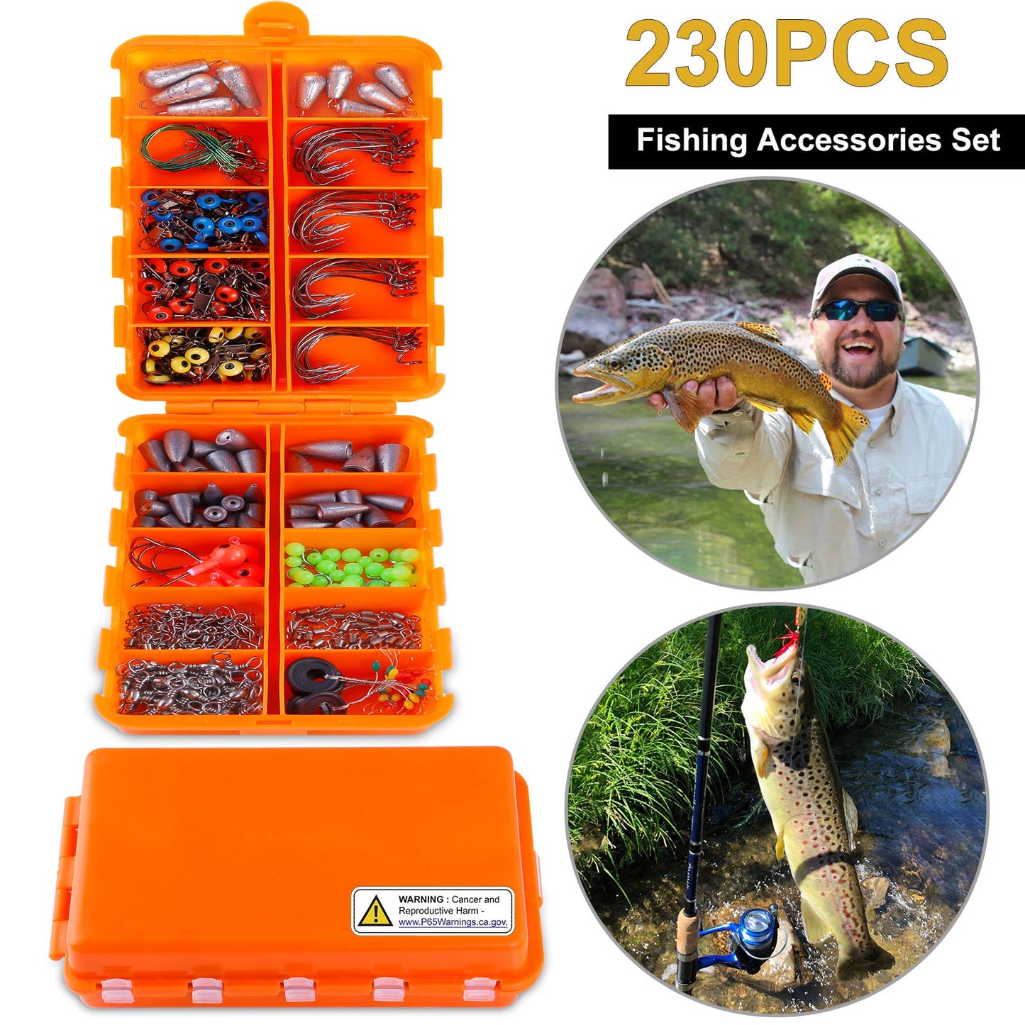 TOPFORT 187/343pcs Fishing Accessories Kit, Including Jig Hooks, Bullet Bass Casting Sinker Weights, Fishing Swivels Snaps, Sinker Slides, Fishing Set with Tackle Box