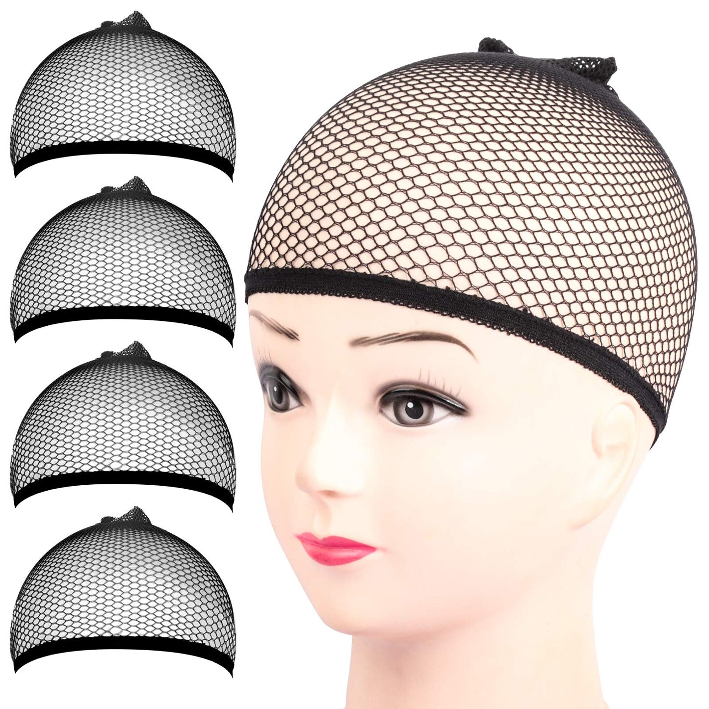 Fandamei Wig Cap, 4PCS Black Mesh Wig Cap Net, Closed End Hair Mesh Net Wig Caps, Liner Weaving Caps for Women, Men, Kids
