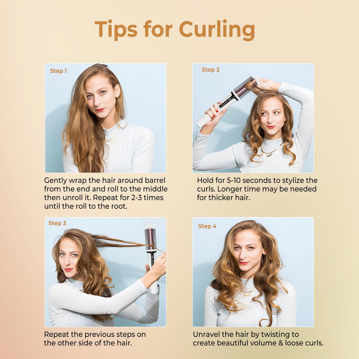 Cordless Curling Brush,4000 mAh USB Cordless Hair Curler with 3 Temp Setting Mini Travel Curling Iron Rechargeable, Ceramic Battery Powered Curling Iron