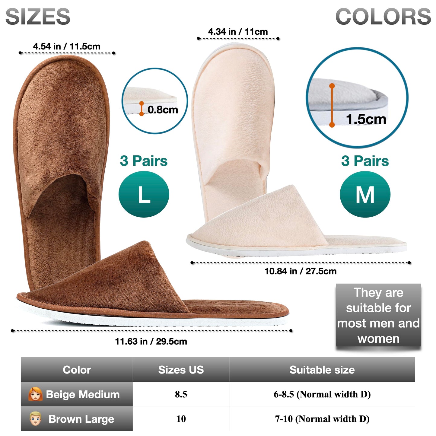 OSTADARRA 6 Pairs Spa Slippers, Non Slip Disposable Slippers For Guest, Washable Reusable, Which Can Be Used As Women Men, House, Indoor, Bathroom, Bedroom, Hotel, Bride Slippers (2 sizes)