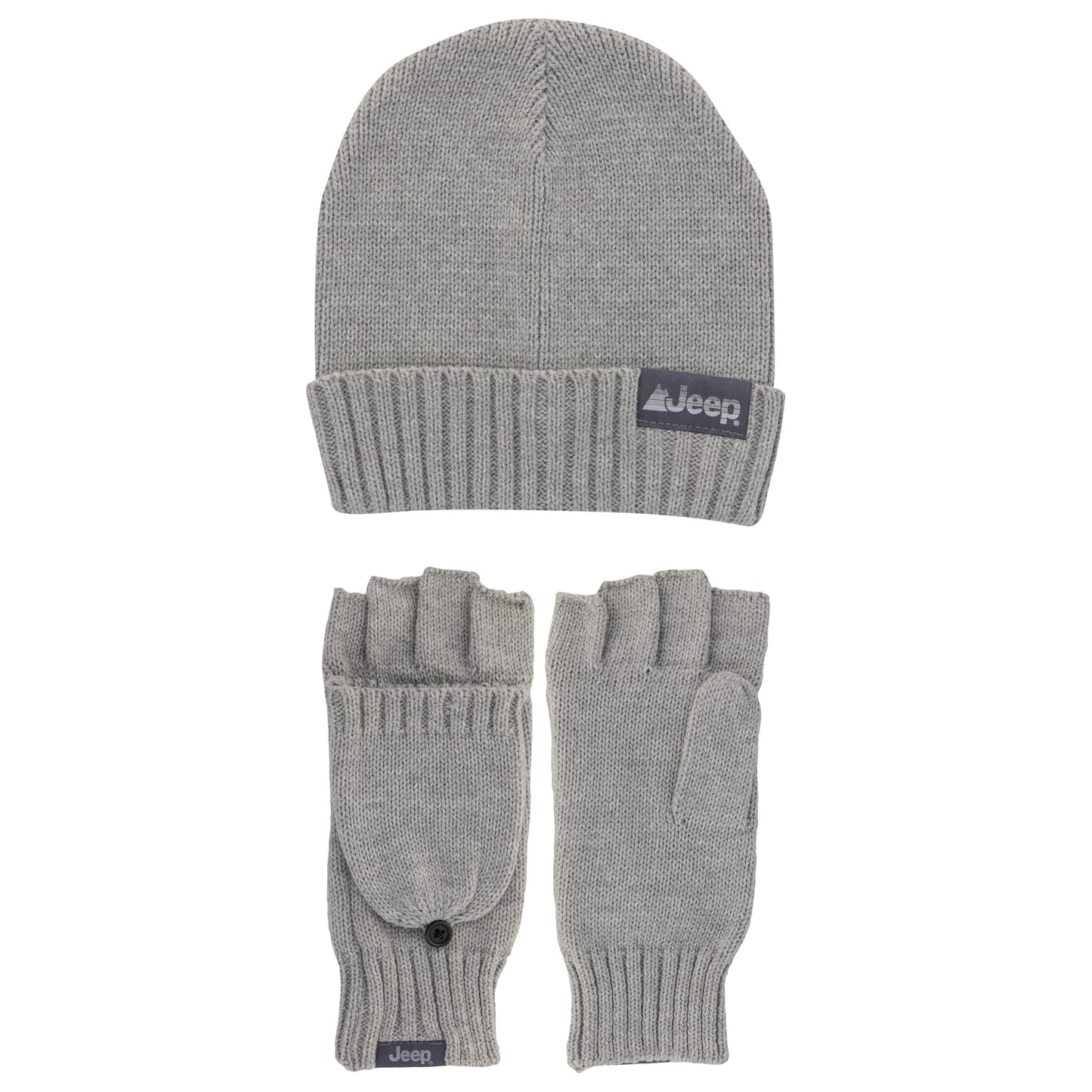 Jeep Adult's Men's and Women's 2-Piece Beanie and Convertible Gloves Set-Unisex One Size Fits Most, Gray