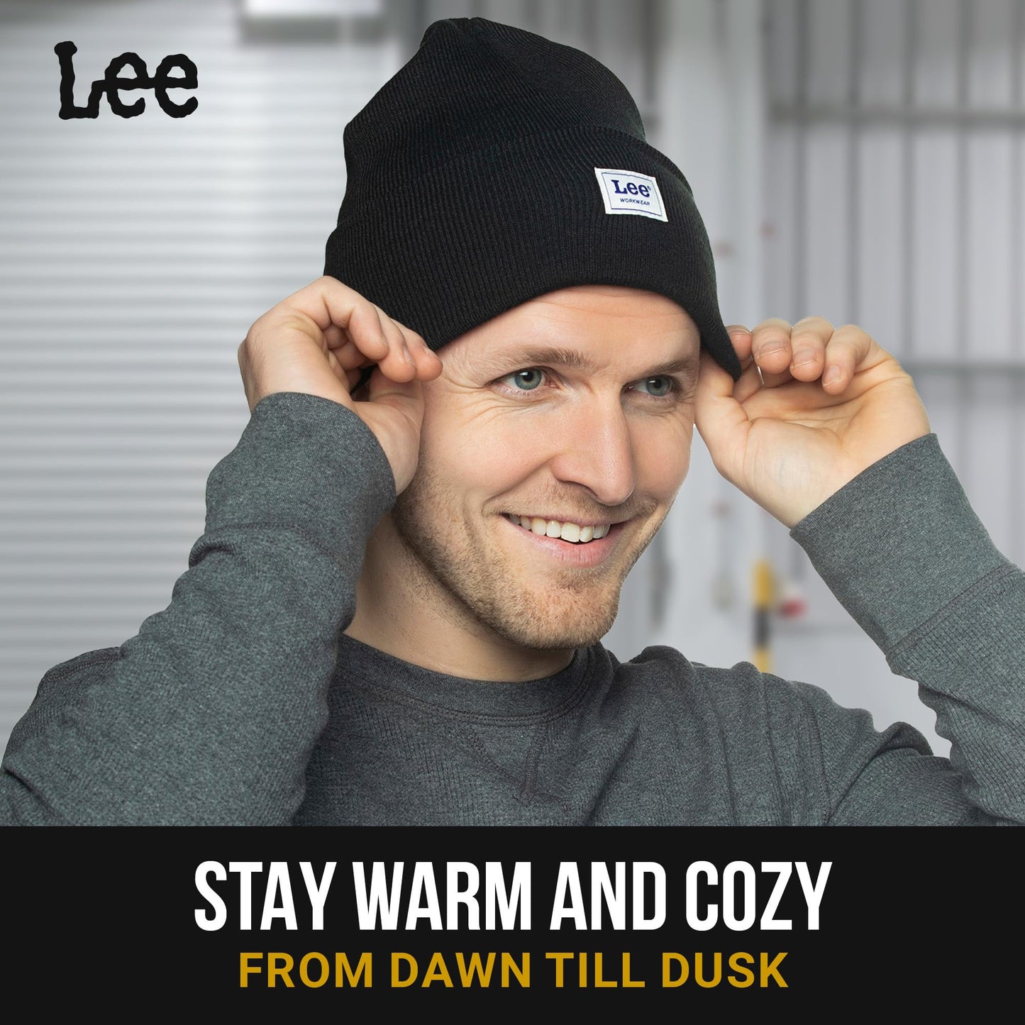 Lee Workwear Men’s Beanie Hats - Men Knit Cuffed Mens Skull Winter Hat, 2 Pack