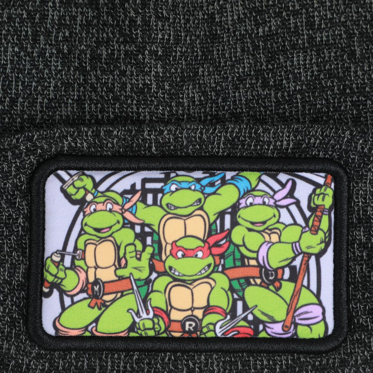 Bioworld TMNT Dark Heather Grey Beanie with Sewer Screen Grab Patch