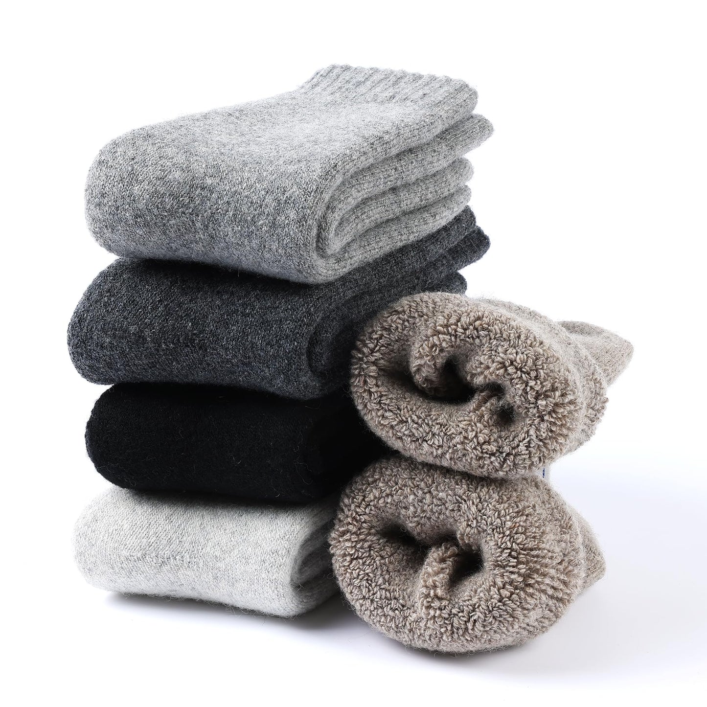 DOINUO Wool Socks for Women, 5 Pairs Thermal Thick Warm Winter Hiking Walking Cozy Crew Boot Gifts Socks