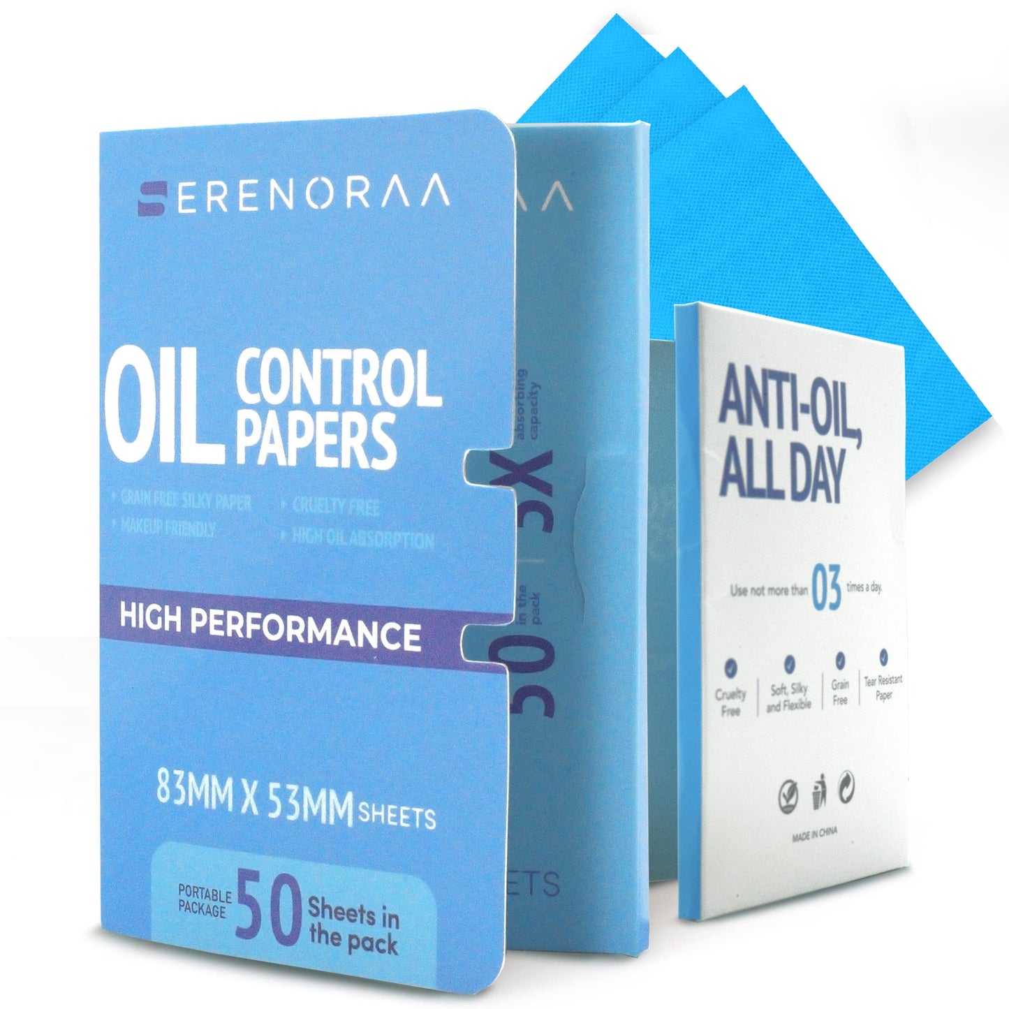 Oil Blotting Sheets for Face - Portable 1x50 Blue Oil Wipes Sheets for Face - Japanese High Performance Technology Makeup Blotting Paper -Grain Free Softer Oil Pads Absorbing Face Oil Tissues for Face