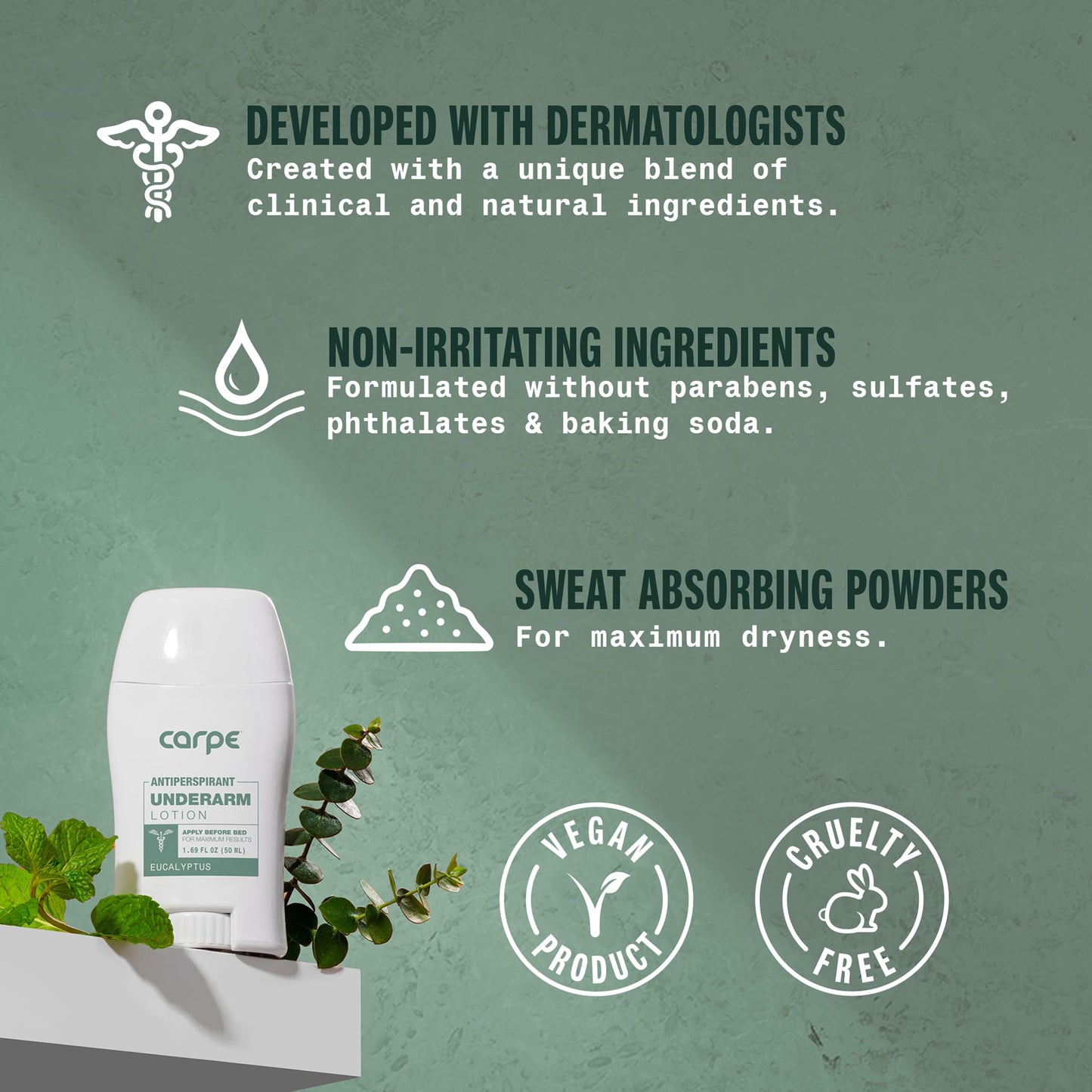 Carpe Underarm Antiperspirant and Deodorant, Clinical strength antiperspirant with all-natural eucalyptus scent, Combat excessive sweating and stay fresh. Great for hyperhidrosis (Pack of 2)
