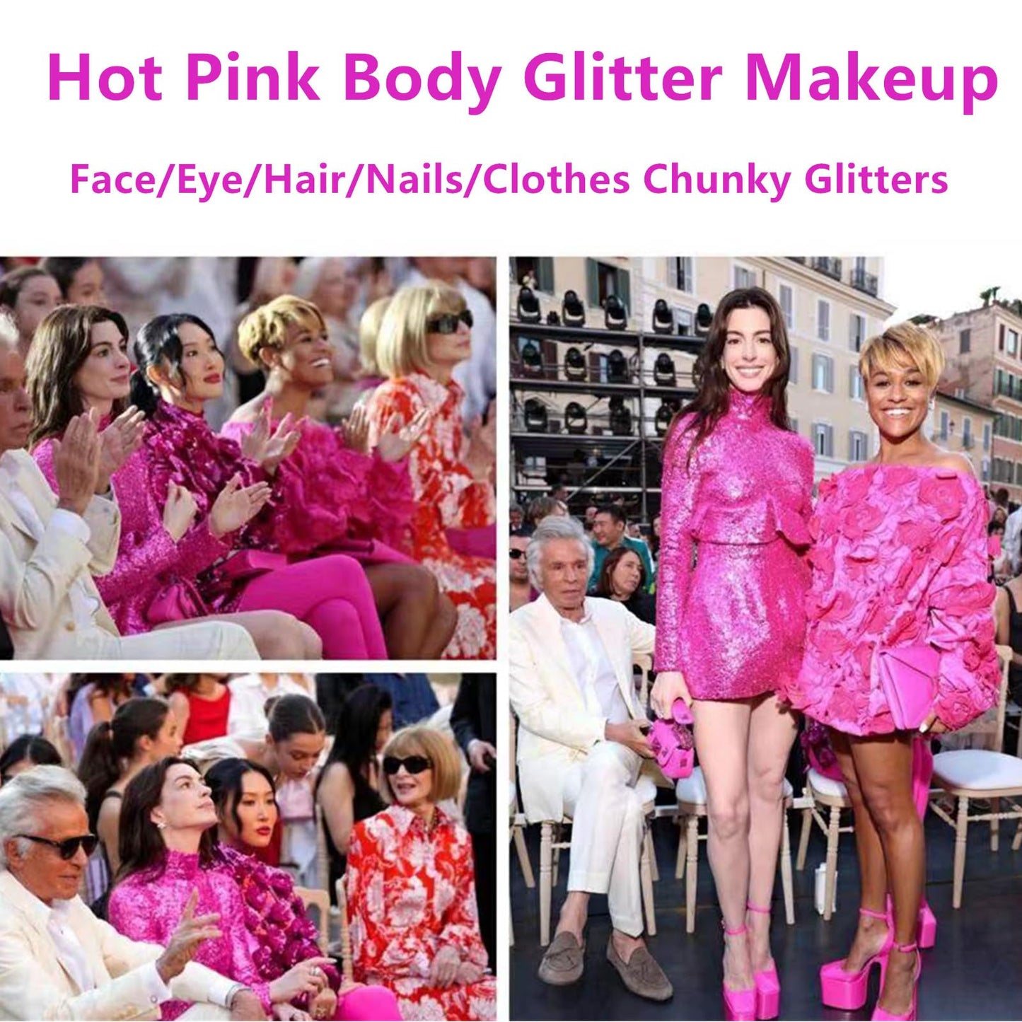 Go Ho Hot Pink Face Body Glitter Gel,Singer Concerts Hot Pink Face Paint Makeup,Holographic Chunky Sequins Glitters for Eye Lip Hair Nails,Festival Rave Accessories,52g