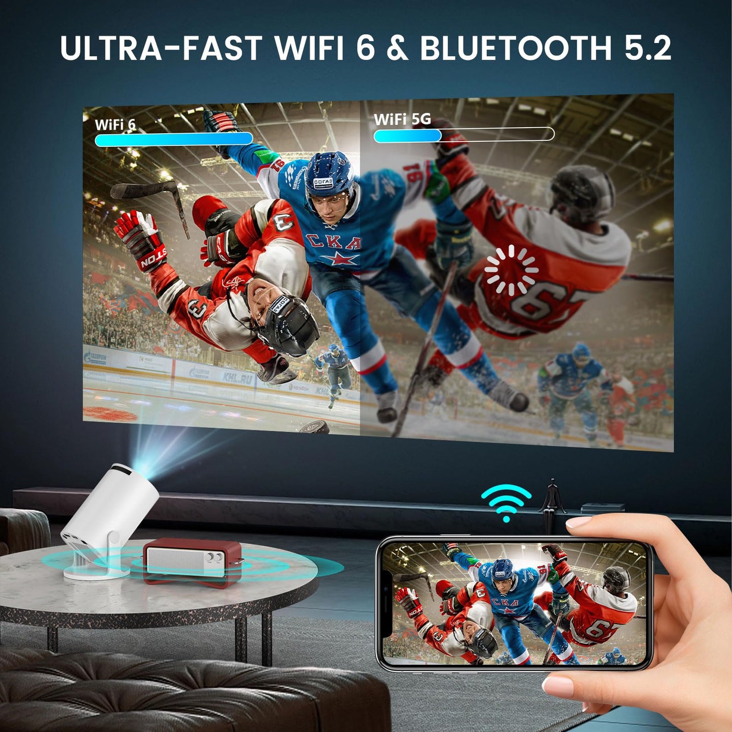 Chicdaze Mini Projector, HY300 PRO+ Portable Projector with WiFi 6 and Bluetooth 5.4, 170 ANSI, 4k HD Projector, Video Proyector Compatible with Phone, TV Stick, Laptop, HDMI, USB for Home Outdoor