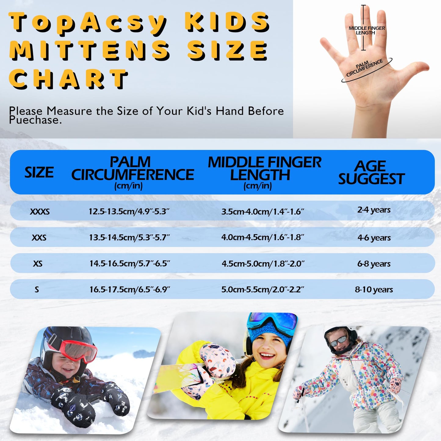 TopAcsy Kids Ski Gloves Waterproof Warm Winter Snow Mittens for Boys Girls