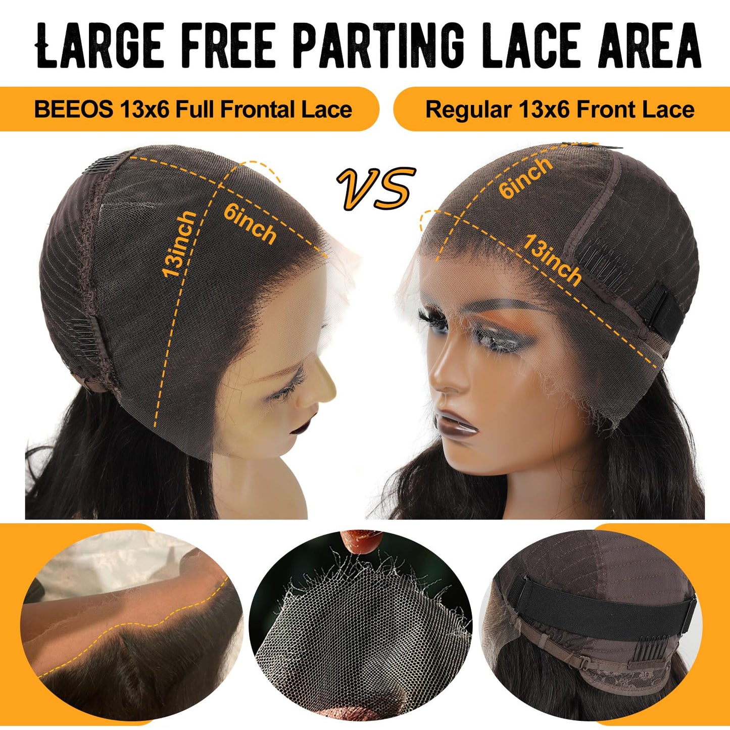 BEEOS SKINLIKE 0.10mm Ultra-thin Real HD Lace Wig, 13x6 Full Frontal Human Hair Wig 180% Density Clean Hairline Pre-plucked Bleached Knots Swiss HD Lace Frontal Wigs Body Wave 18 Inch