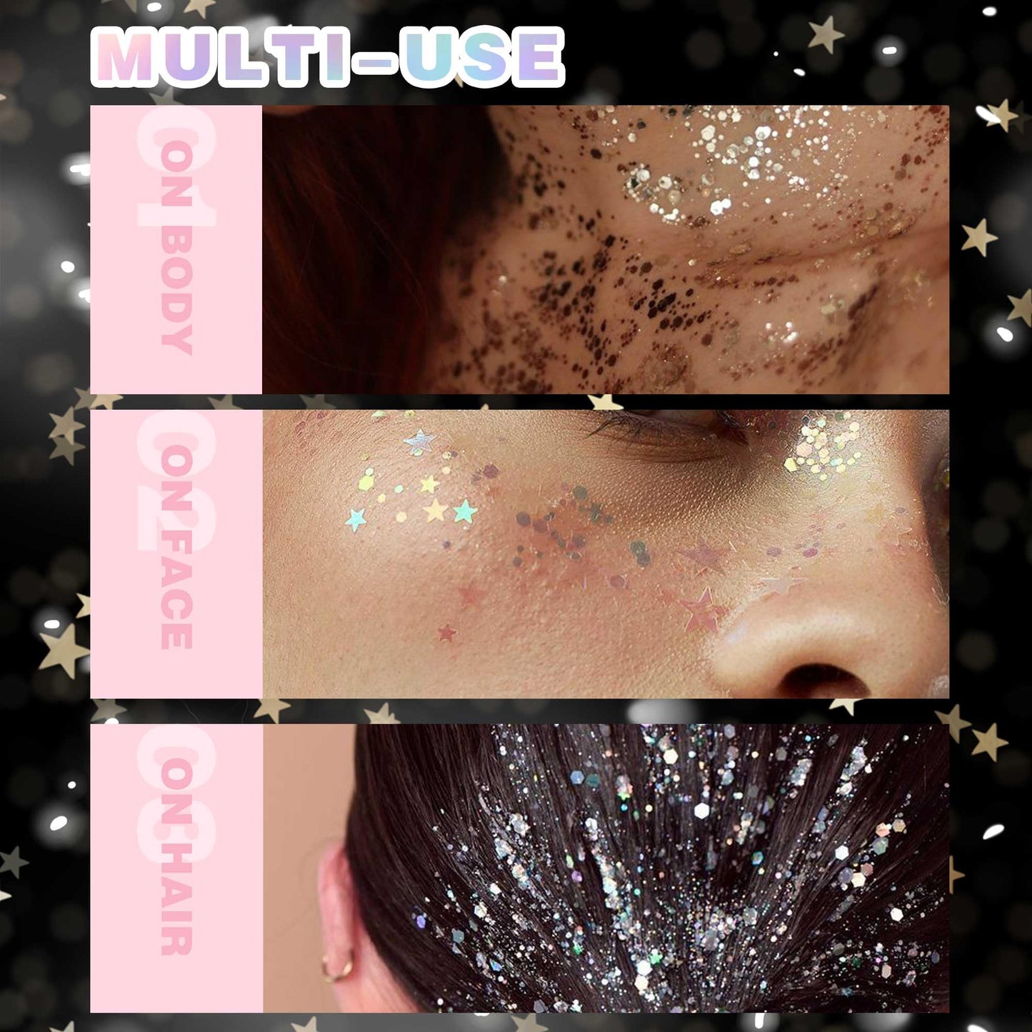 Holographic Body Glitter Gel - Cosmetic-Grade, Color Changing Long-Lasting Glitter for Face, Body, and Hair, Safe and Easy to Use, Perfect for Festivals Parties (Neon Violet)