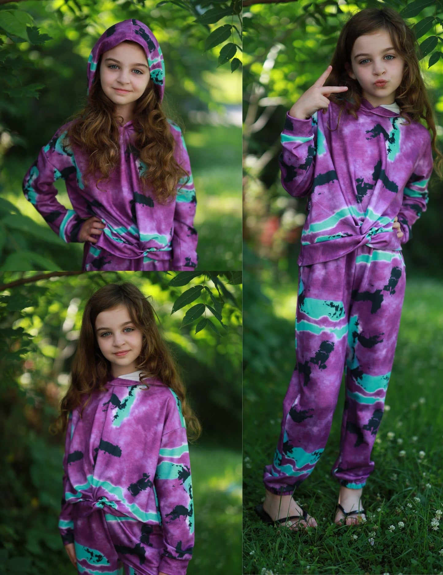 Arshiner Girl Pullover Set Sweatsuit Long Sleeve Tie Dye Twist Front Top Winter Fall Tracksuit Sweatpants Casual Size 10-12