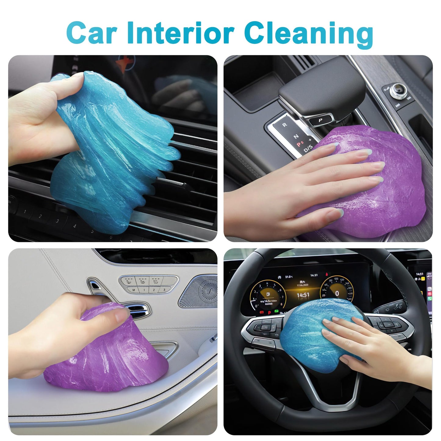 FiveJoy 2-Pack Car Cleaning Gel, Car Putty for Cleaning for Cars Interior, Car Cleaning Supplies- Reusable Durable, Auto Detailing Tools for Keyboard Vent Cleaner Slime Blue & Purple (320g/11.2oz)