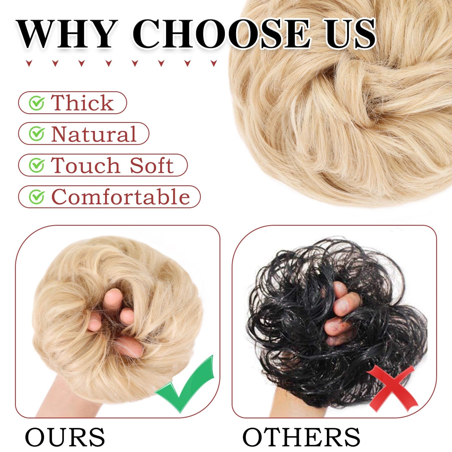 MORICA 1PCS Messy Hair Bun Hair Scrunchies Extension Curly Wavy Messy Bun Hair Synthetic Chignon Hairpieces for Women(22/613#(Pale Golden Blonde & Bleach Blonde Mixed))