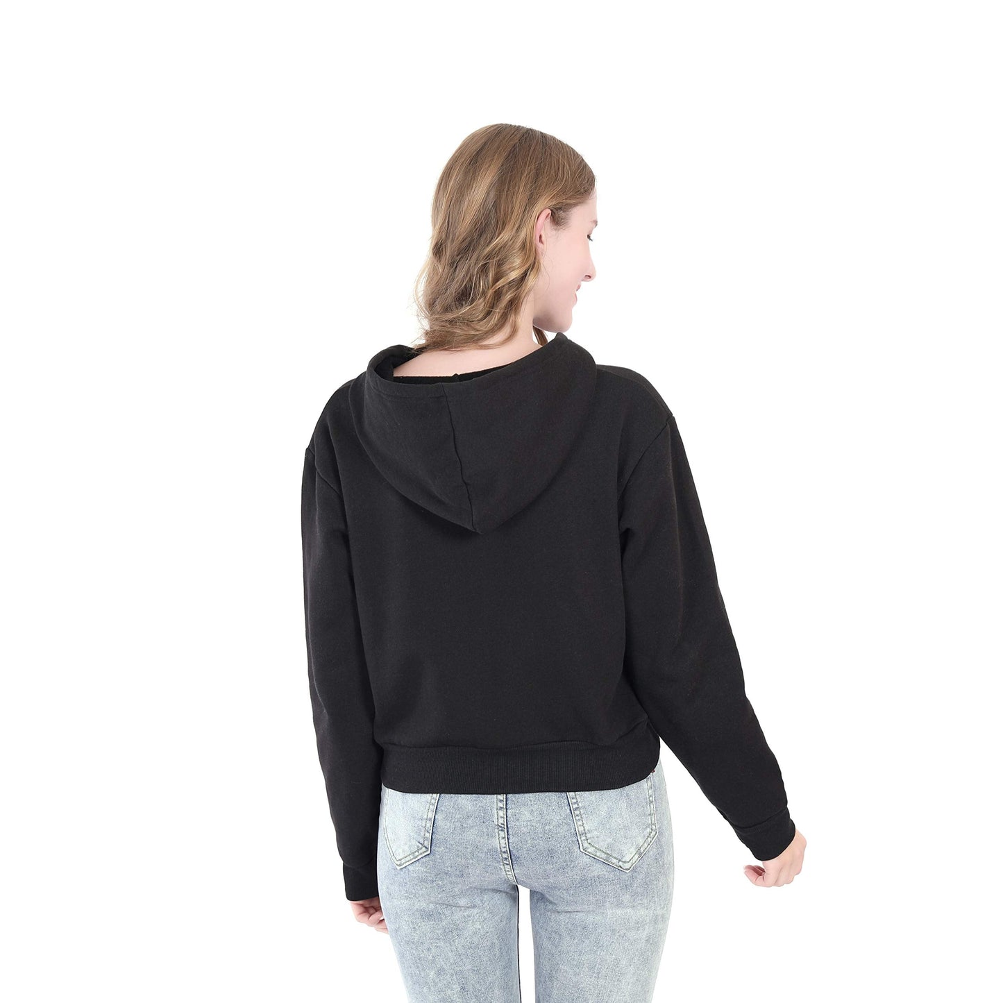 Germinate Huang Cropped Zip Up Hoodie Women Zipper Aesthetic White Black Crop Short Sweatshirt Jacket Teen Girls Oversized (US, Alpha, Large, Regular, Regular, Black)