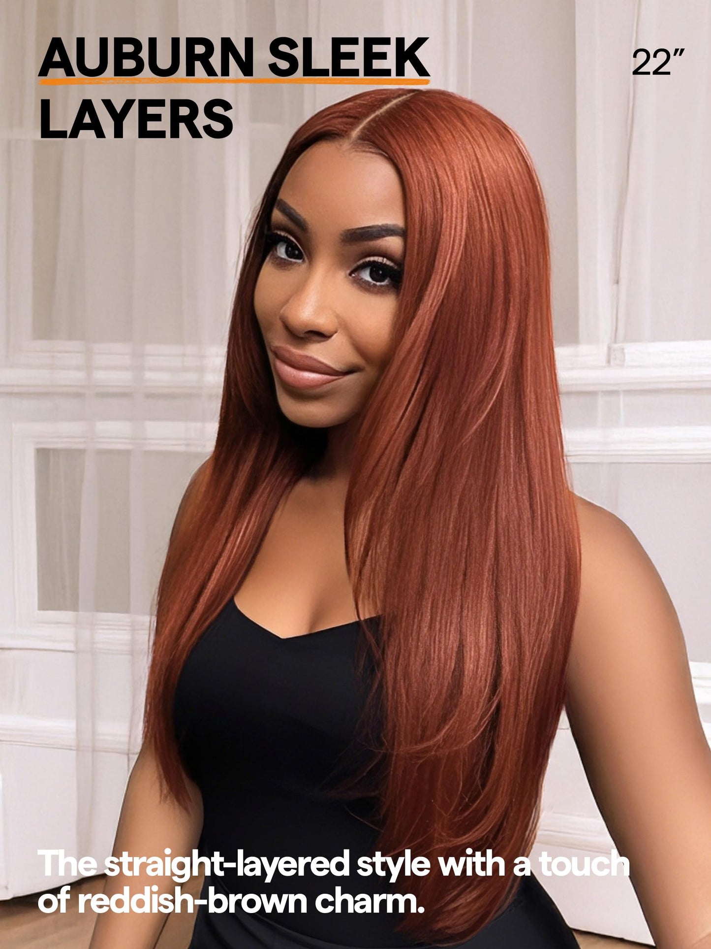 GORGIUS Auburn Brown Layered Wig Pre Cut Glueless Straight Lace Front Wig Middle Part Highlight Synthetic Closure Wig For Women Upgraded with Premium Fiber