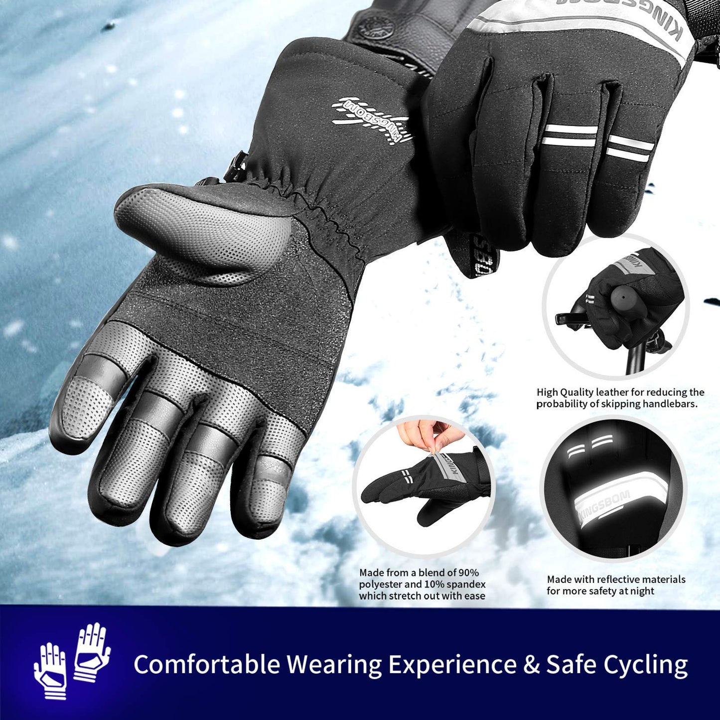 KINGSBOM Waterproof Ski & Snow Gloves, 3M Thinsulate Winter Warm Touch Screen Snowboard Gloves for Men & Women