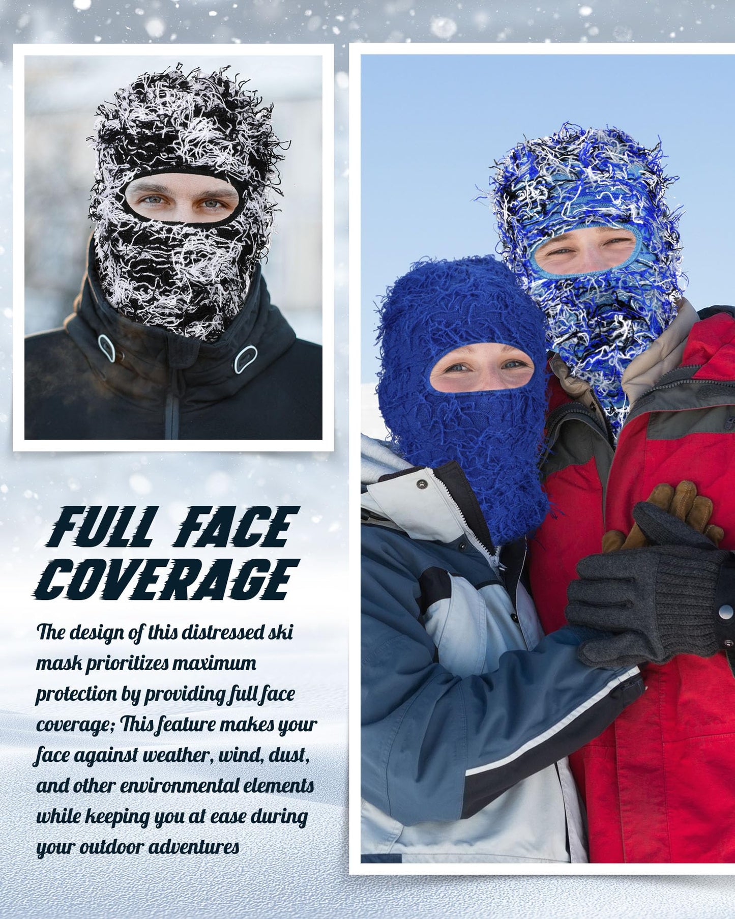 Panitay 4 Pcs Men Distressed Balaclava Winter Trending Ski Masks Women Wind Proof Furry Distress Face Mask (Main Black,White)