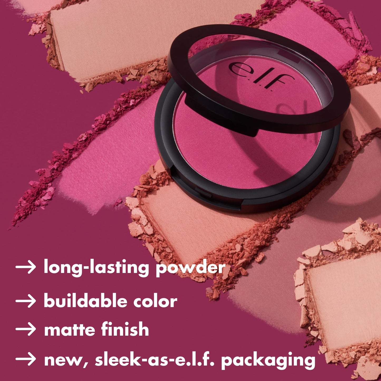 e.l.f. Primer-Infused Matte Blush, Long-Lasting, Lightweight & Buildable Powder Blush, Delivers A Matte Finish, Vegan & Cruelty-Free, Always Vibrant