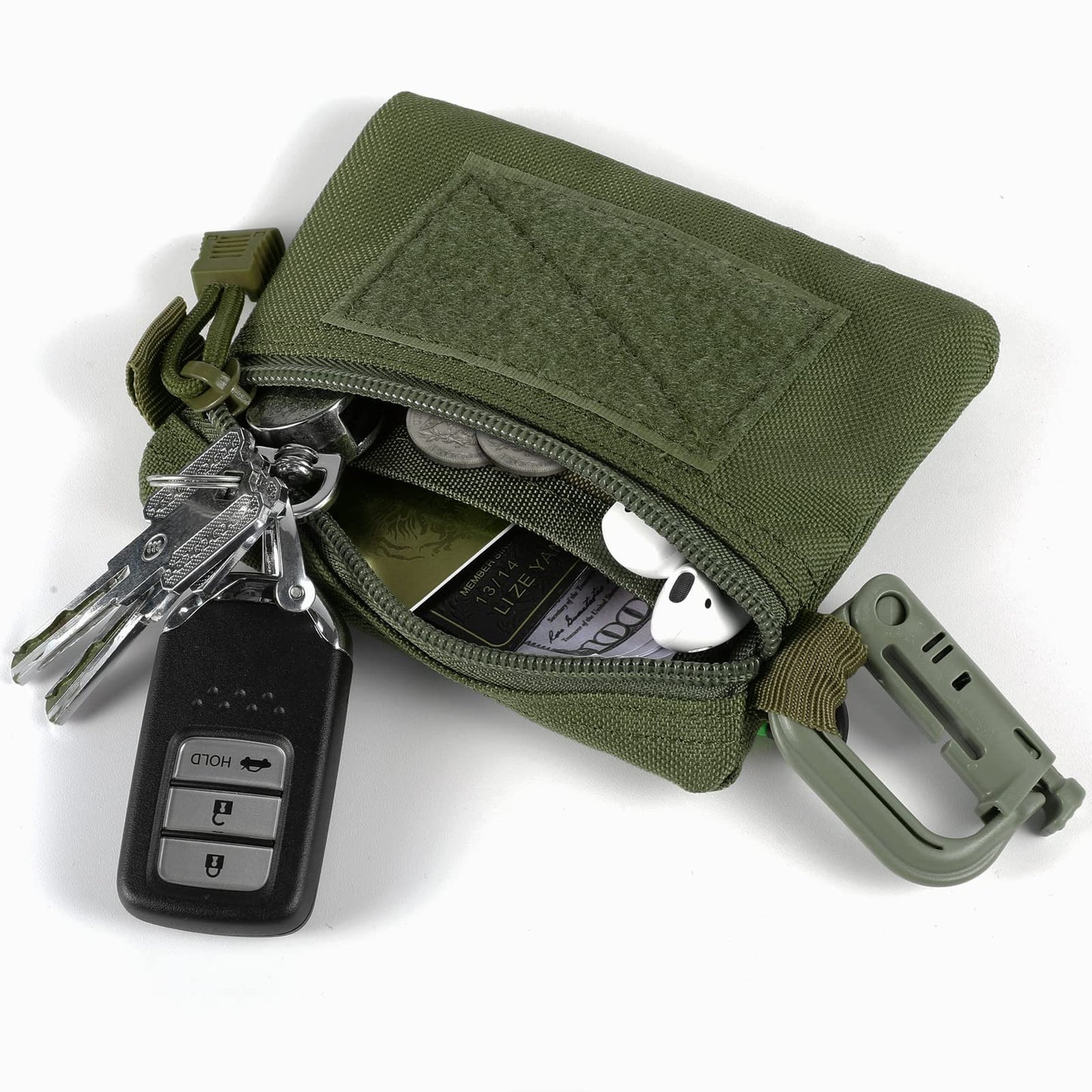 FRTKK 2 Pack Tactical Compact EDC Pouches, Military Molle Utility Pouch Organizer Pouch, Coin Purse Keychain Pocket Credit Card Holder Waist Pack (Army Green 3)