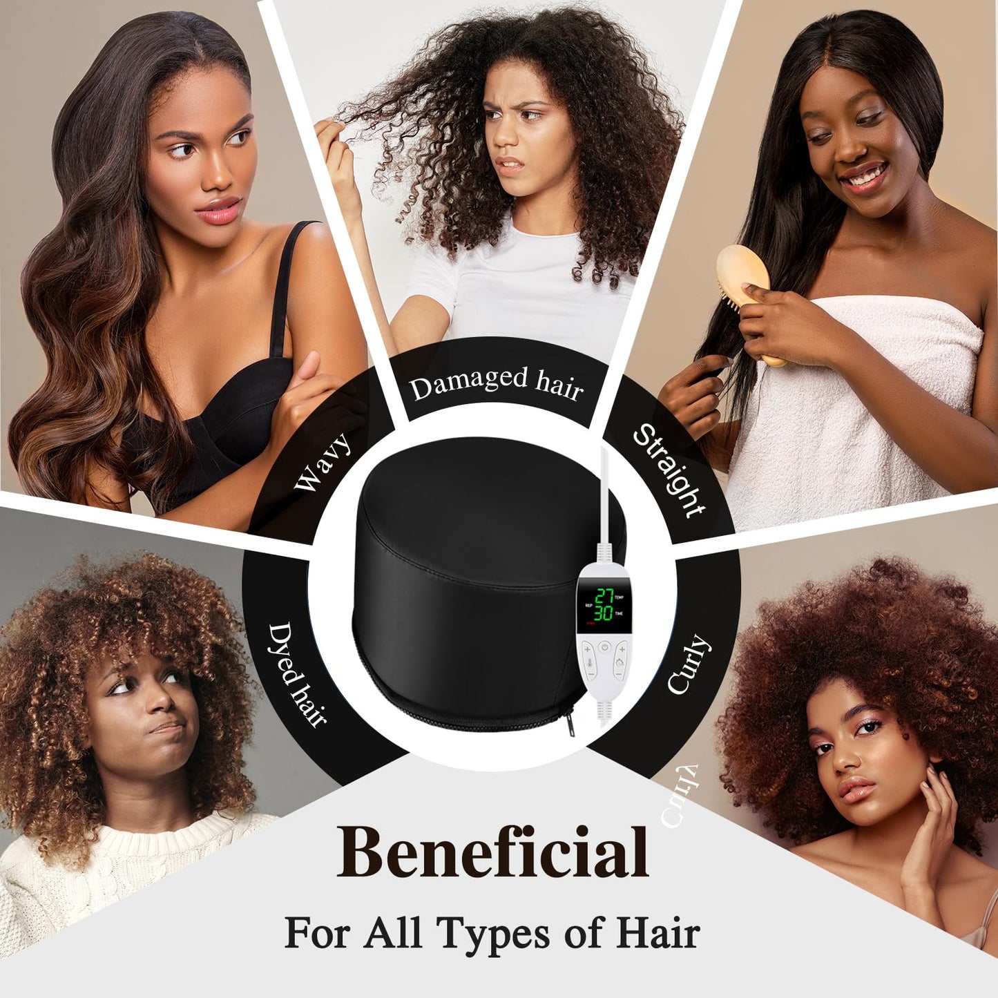 Heat Cap for Deep Conditioning: Adjustable Temperature up to 176℉ 9 Timer Settings Hair Steamer for Natural Hair Home Use Thermal Steam Cap for Black Hair Portable Heating Caps for Hair Treatment