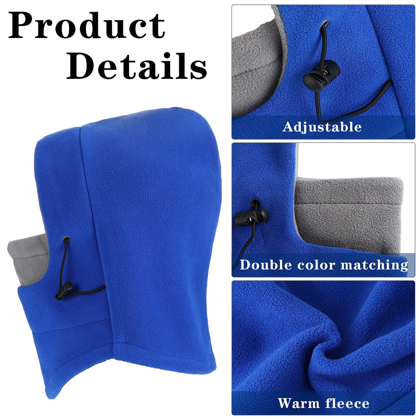 3 Pcs Ski Mask Windproof Ski Hoodie Adjustable Winter Face Covering Neck Gaiter Warmer for Man Woman Cold Weather Gear (Simple Colors)