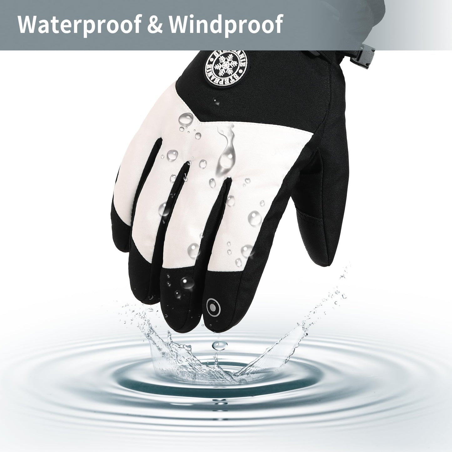 DOFOWORK Ski Gloves Men - Winter Gloves Warm for Men & Women, Waterproof Gloves Touchscreen, Snow Gloves Women, Black & White