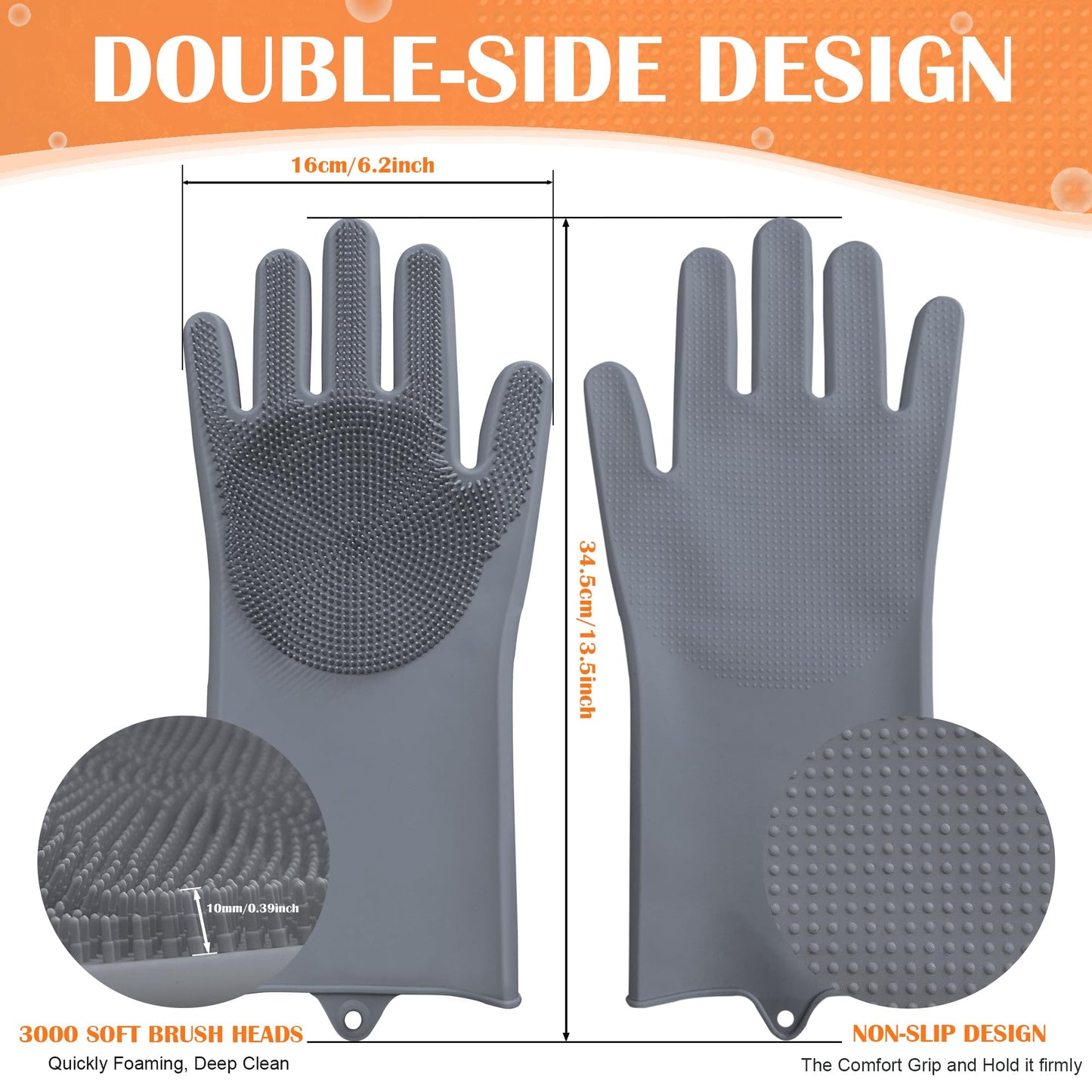 SUKETIL Pet grooming gloves,Dog washing gloves with High-Density Teeth with Five Finger Design to bathing and Massage for Dogs,Cats (Gray)