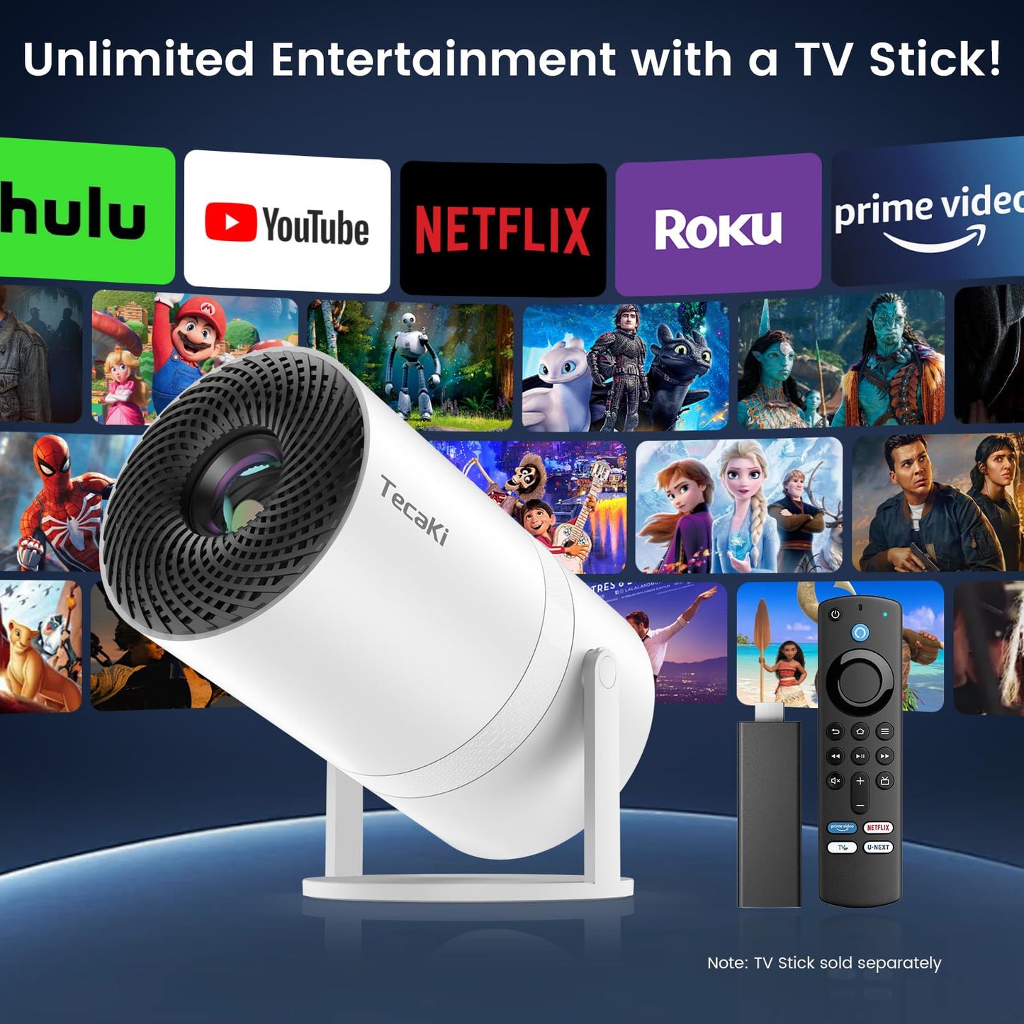 Mini Portable Projector with WiFi and Bluetooth, Movie projector 1080P HD Supported, Auto Keystone Correction, 180° Rotatable, Compatible with TV Stick, HDMI, USB, Smartphone, Laptop (White1)