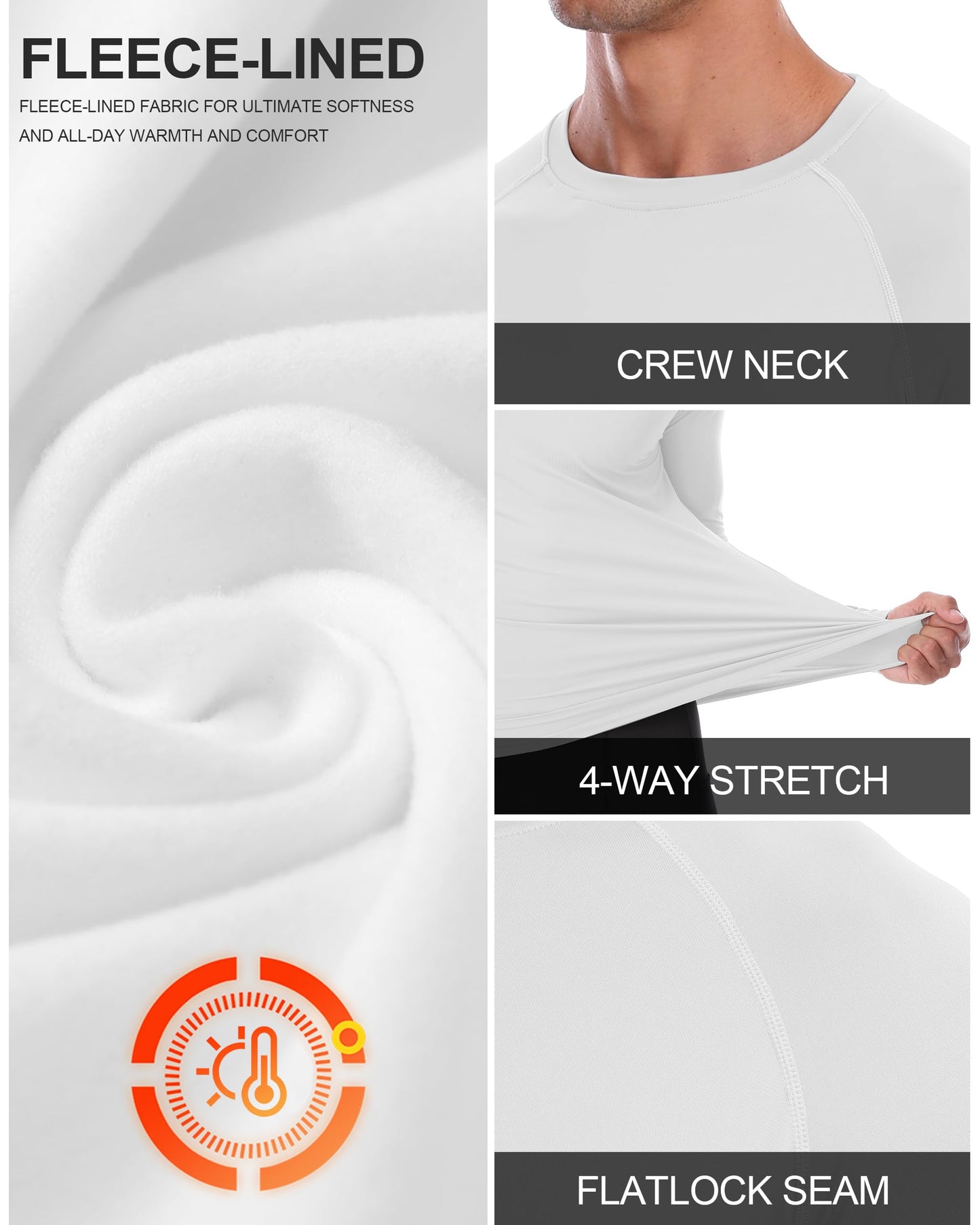 EoBeKee Mens Thermal Long Sleeve Shirt - 2 Pack Compression Tight Shirts Winter Base Layer Tops Running Sports Hunting Workout Undershirt