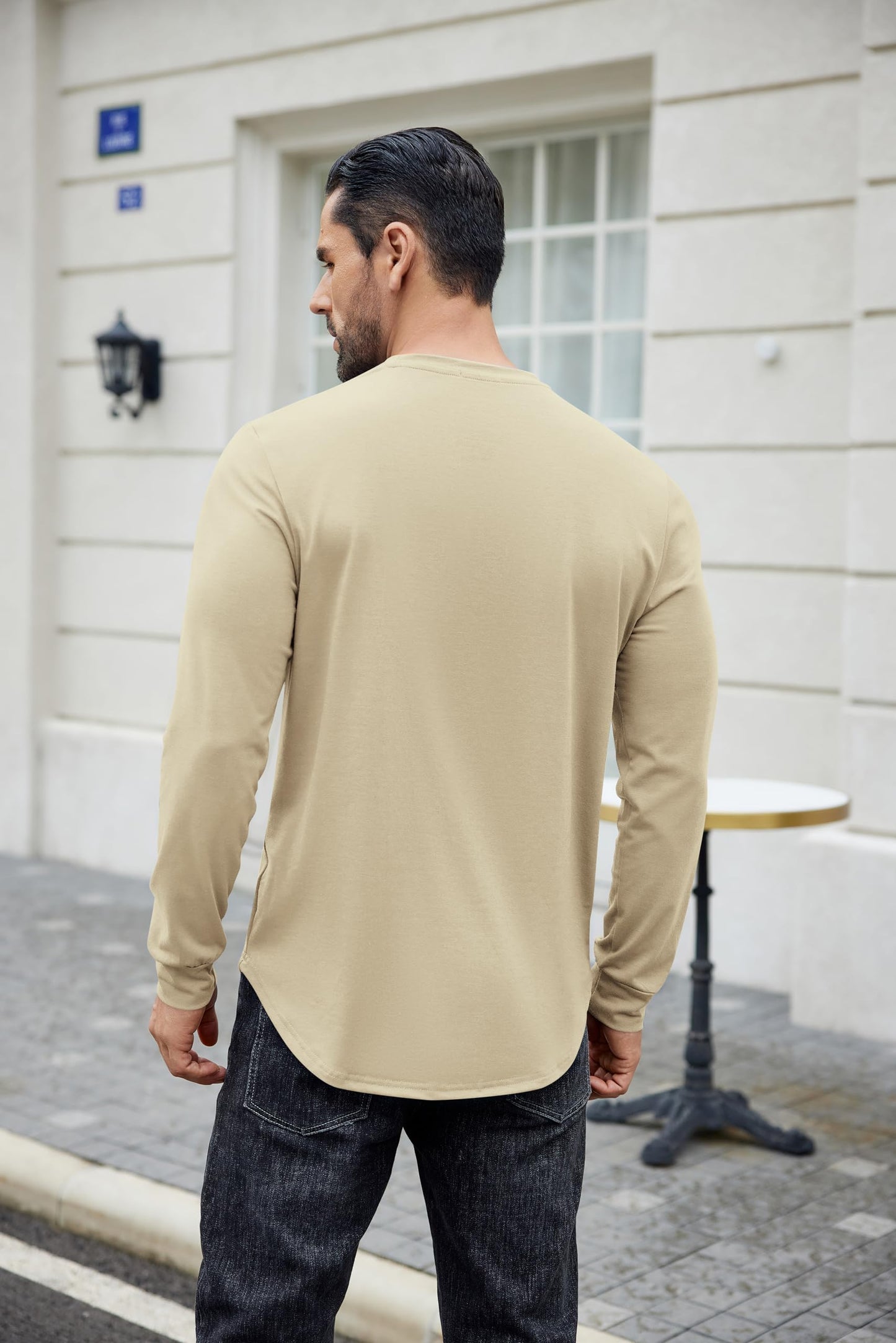 COOFANDY Mens Long Sleeve T Shirts 2 Pack Curved Hem Muscle Tees Cotton Crew Neck Basic Tops Fitness Drop Cut Hipster Shirt 2024 Winter Fashion Casual Shirt