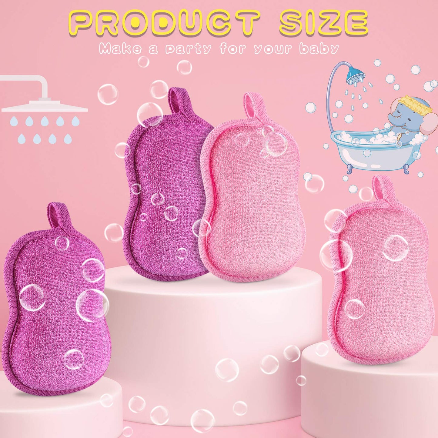 Tatuo 4 Pieces Baby Bath Sponge Cotton Baby Sponge Soft and Absorbent loofah for Kids Babies Men Women(Red, Purple)