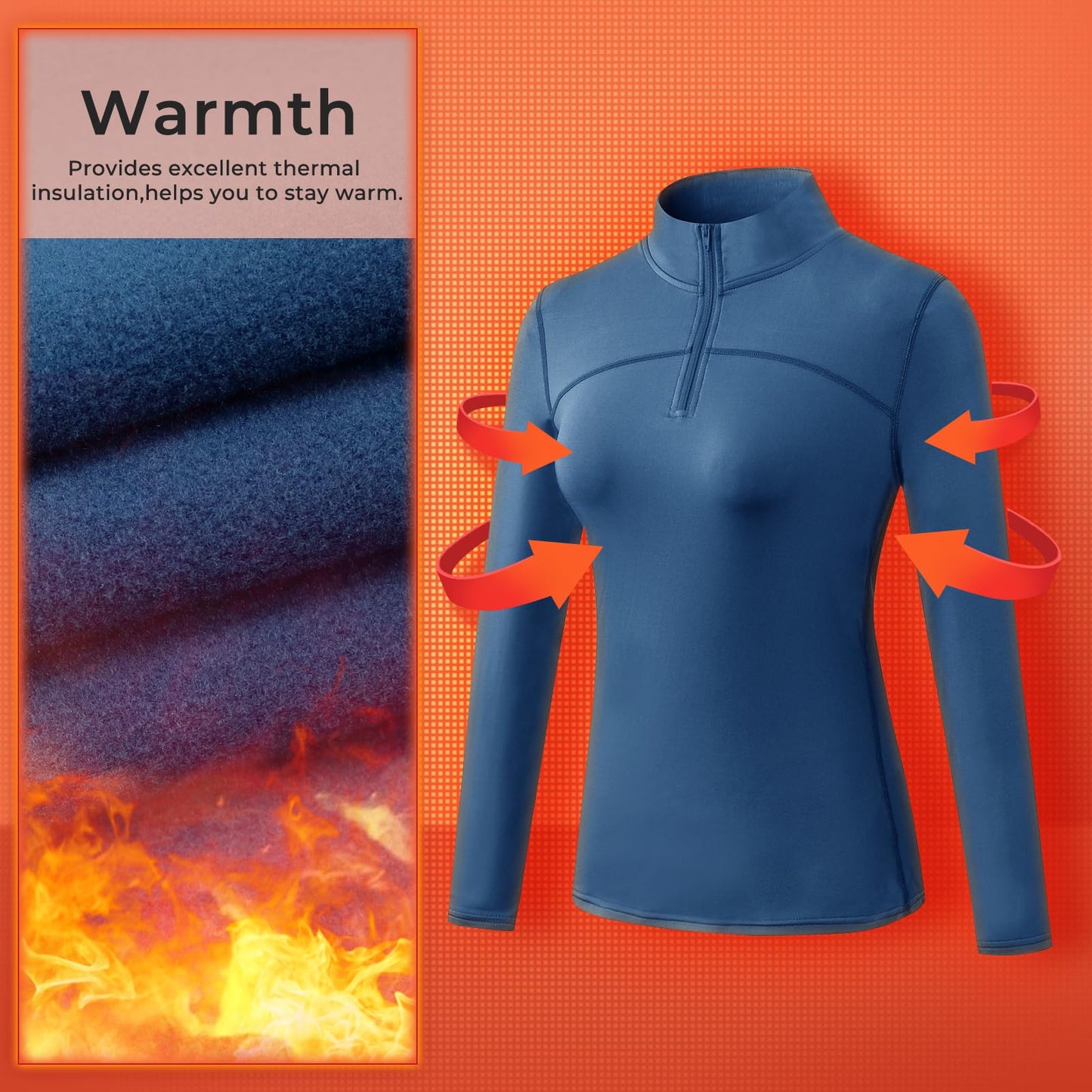 Witkey Womens Athletic Quarter Zip Long Sleeve Thermal Running Shirts UPF 50+ Sun Protection Lightweight Winter Workout Fleece Base Layer Shirts Skiing Cold Weather Navy