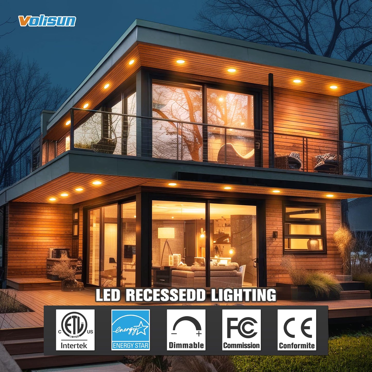 VOLISUN 12 Pack 6 Inch 5CCT Recessed Light with Night Light,Canless LED Recessed Lighting 6 inch,2700K-5000K Selectable,12W=130W,1080LM Dimmable Recessed Ceiling Wafer Lighs,ETL Certificated