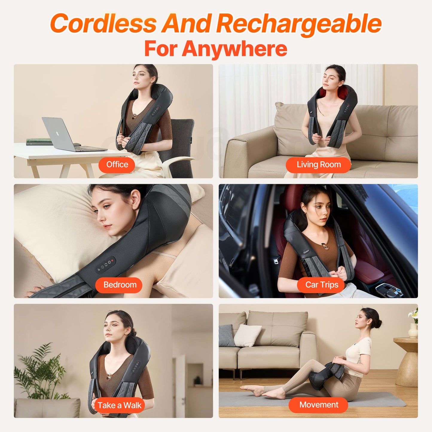 Elomol Cordless Neck Back Massager with Heat - Rechargeable Shiatsu Kneading Shoulder Shawl for Pain Relief Deep Tissue, Long-Lasting Portable Design for Mom Dad Men Women Her Him