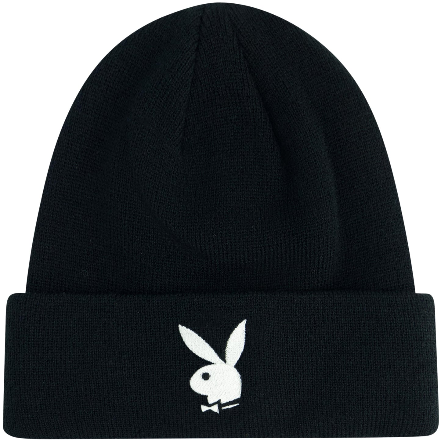 Concept One Playboy Beanie Hat, Cuffed Knit Winter Cap with Logo, Black