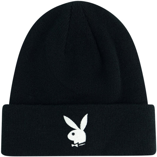 Concept One Playboy Beanie Hat, Cuffed Knit Winter Cap with Logo, Black