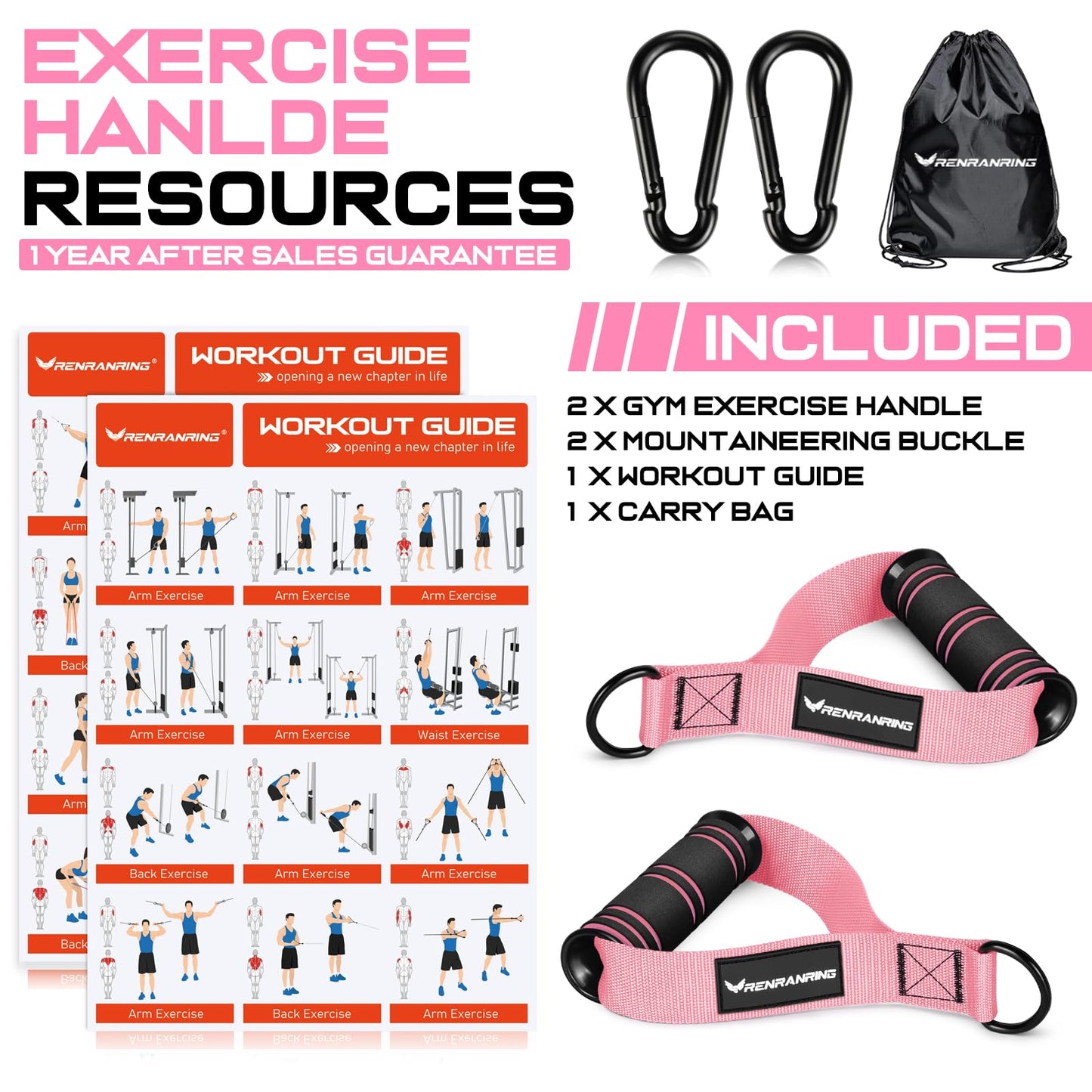 RENRANRING Gym Exercise Handles, Replacement Handle Attachments for Cable Machine Pulleys, Resistance Band and Strength Trainer, Pull Down Workout Accessories, Home Gym Add On Equipment