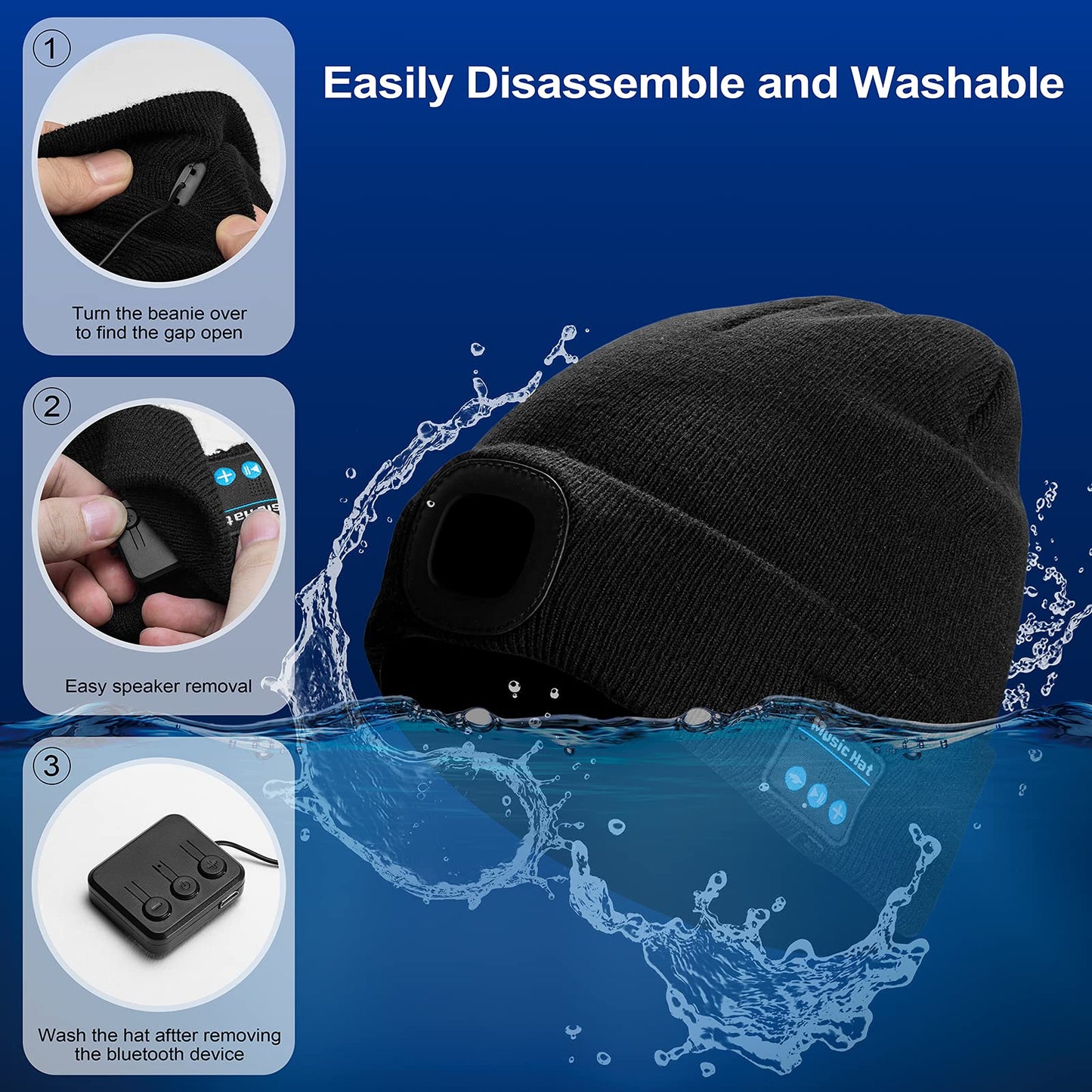 Tutuko Unisex Bluetooth Beanie Hat with Light, Built-in Speaker Mic, Headlamp Cap with Headphones, Tech Gift for Men Women…