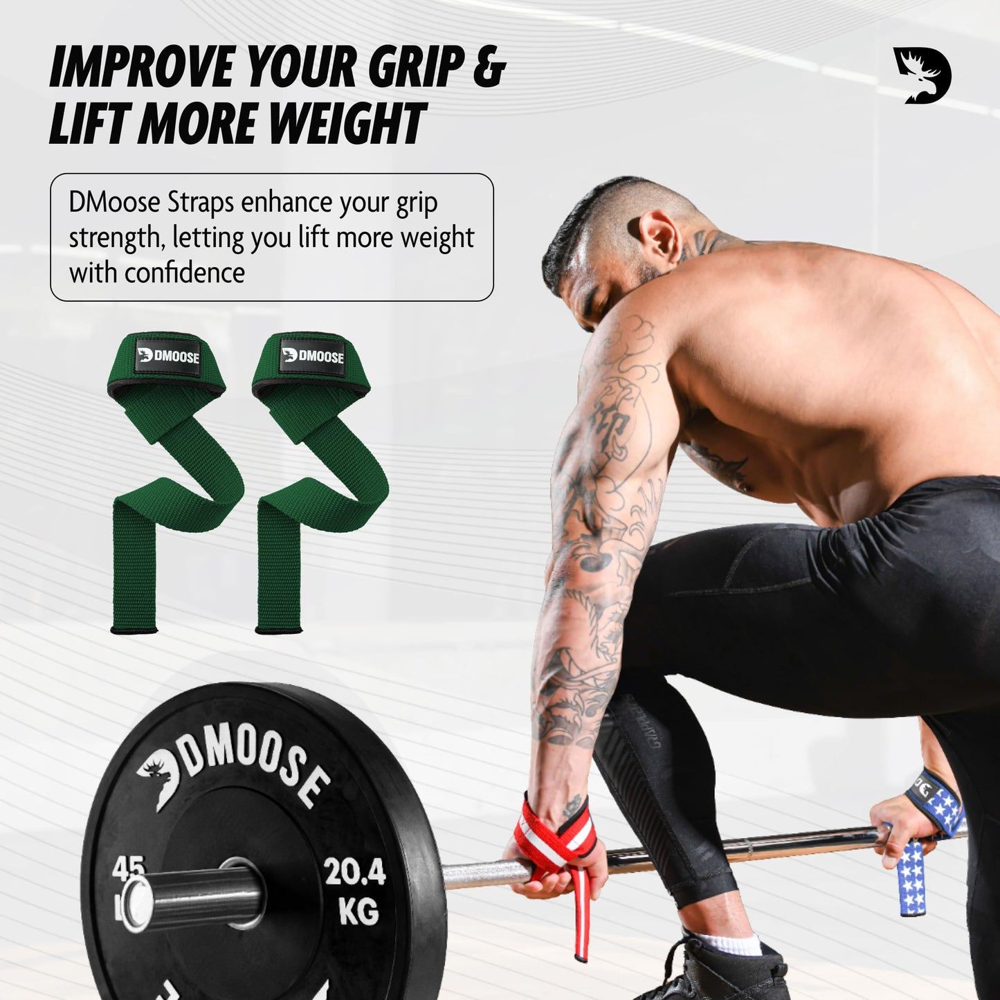 DMoose Fitness Lifting Straps - 4mm Neoprene Padded Wrist Straps for Weightlifting & Powerlifting - Cotton Lifting Strap with Silicone Grip for Men & Women - Durable Deadlift Straps for Gym Workout