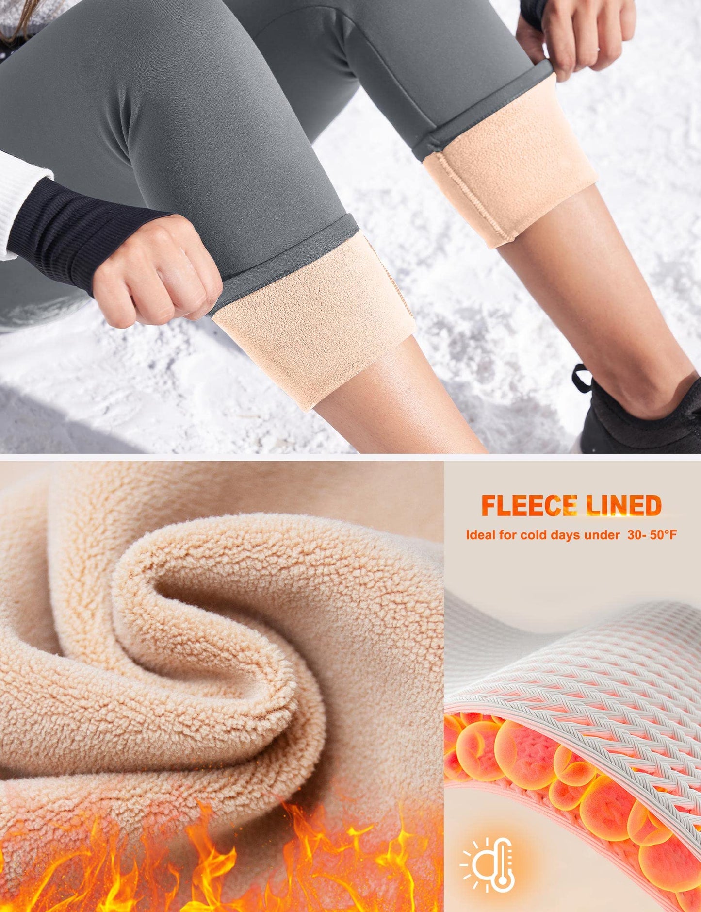 IUGA Thick Fleece Lined Leggings Women High Waist Warm Yoga Pants Winter Workout Thermal Leggings for Women Grey
