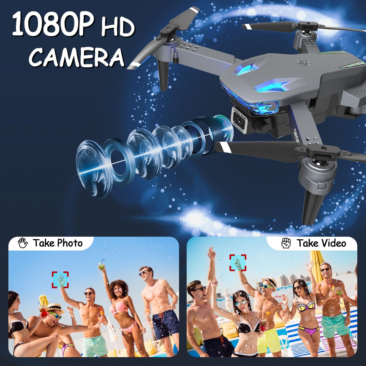 Wipkviey Drone with Camera T28 - Mini Drone 90° Adjustment RC quadcopter 1080P HD, Fpv Foldable Drones for Adults, Drones for kids, Gesture Selfy, Headless Mode, 3D Flip, drone for Beginners