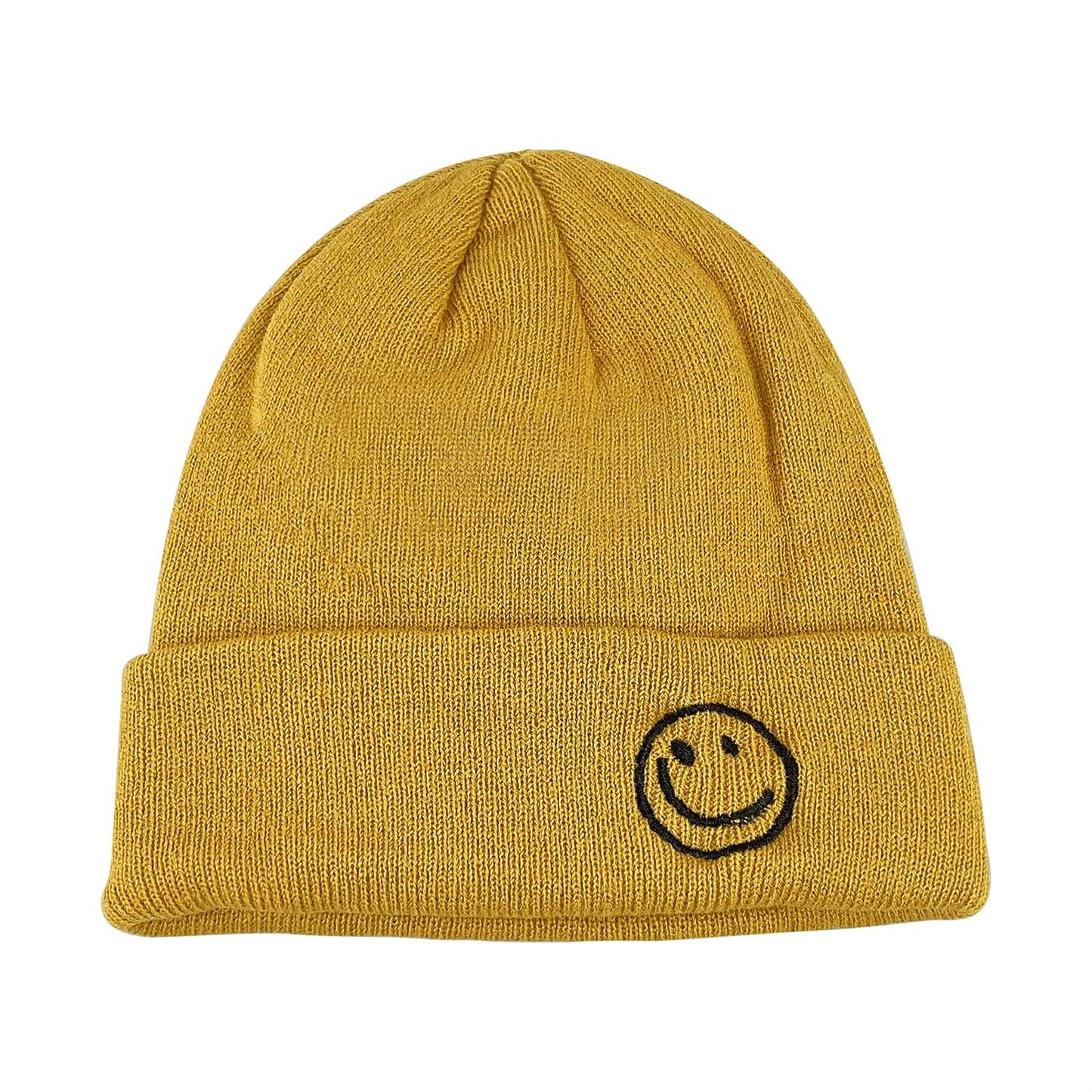 CLAPE Beanie Hat for Men, Cute Embroidery Smiley Face Winter Hat Women Outdoor Ski Snowboarding Knit Cuffed Fisherman Beanie