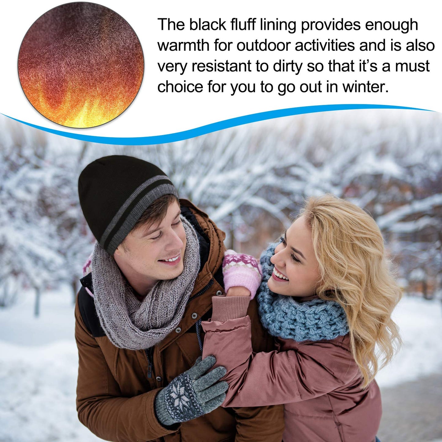 2 Pieces Winter Beanie Hat Men Knit Skull Cap Warm Knitted Watch Beanie Cap Ski Skull Cap Fleece Lined Beanie (Chic Style) (Classic Style) Black, Grey